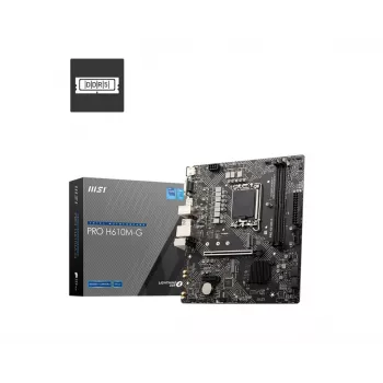 Emolevy MSI PRO H610M-G — Intel H610, LGA 1700, micro ATX, DDR5, 2 DIMM, jopa 96 GB, M.2, SATA III, HDMI 2.1, DisplayPort 1.4