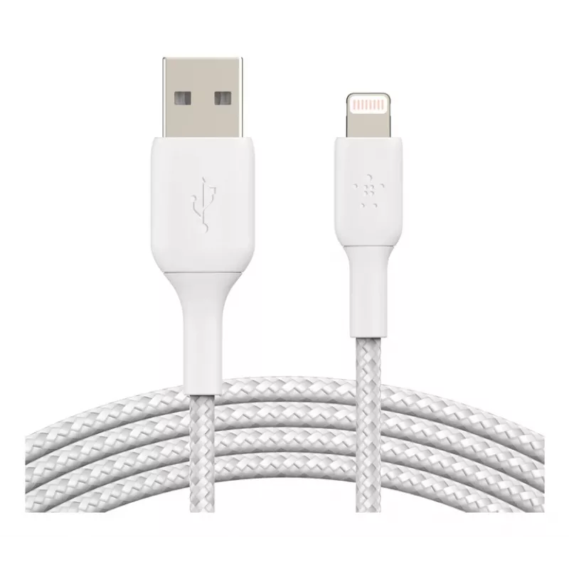 BELKIN Lightning - USB-A -kaapeli, punottu, 1 m, valkoinen