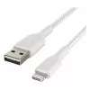 BELKIN Lightning - USB-A -kaapeli, punottu, 1 m, valkoinen