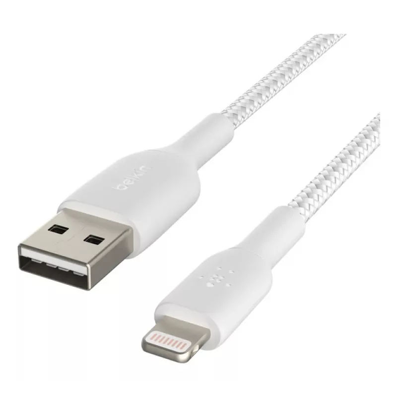 BELKIN Lightning - USB-A -kaapeli, punottu, 1 m, valkoinen