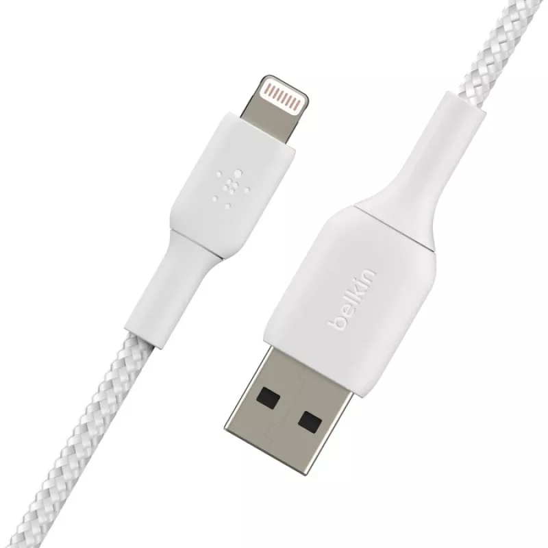 BELKIN Lightning - USB-A -kaapeli, punottu, 1 m, valkoinen