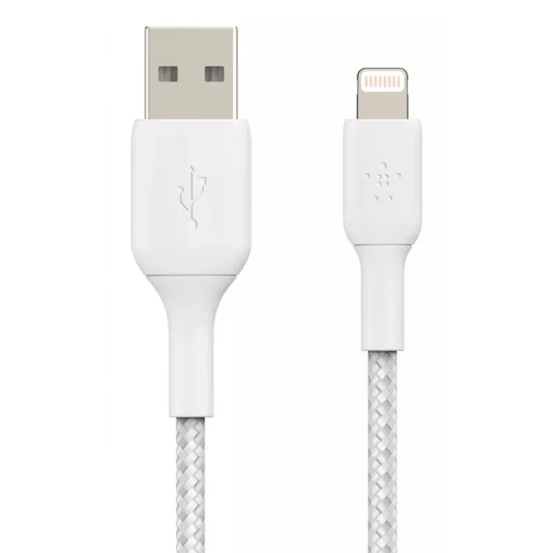 BELKIN Lightning - USB-A -kaapeli punottu 2 m valkoinen