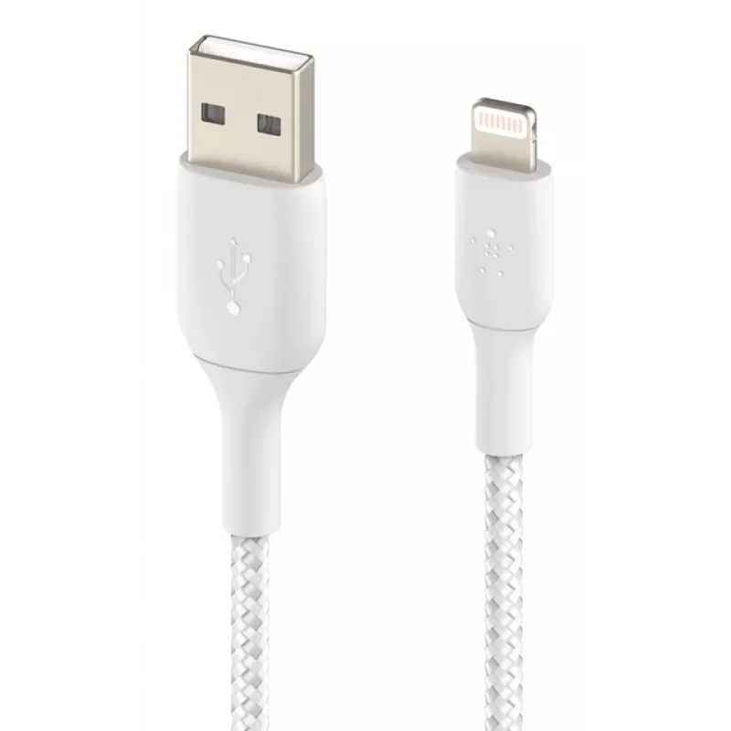 BELKIN Lightning - USB-A -kaapeli punottu 2 m valkoinen