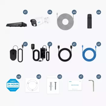 Reolink NVS8-8MB4 (PS4KB01-8) PoE-valvontajärjestelmä, 8-kanavainen NVR 2 Tt:n HDD-levyllä + 4 kameraa, 8 MP 4K (3840x2160)