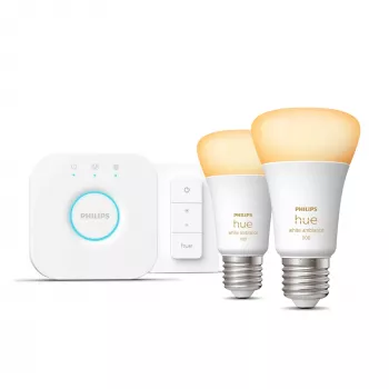 Philips Hue White Ambiance aloituspaketti: 2 E27 älylamppua (1100) + himmennin