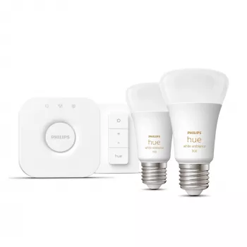 Philips Hue White Ambiance aloituspaketti: 2 E27 älylamppua (1100) + himmennin