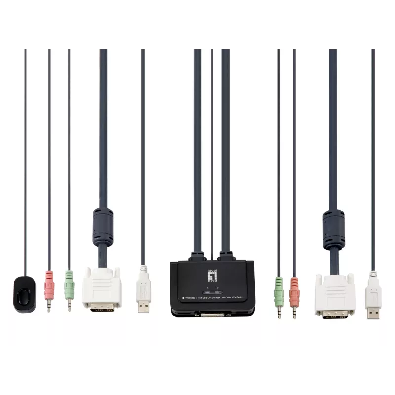 LevelOne 2-porttinen USB DVI-D Single Link -kaapeli KVM-kytkin, äänituki