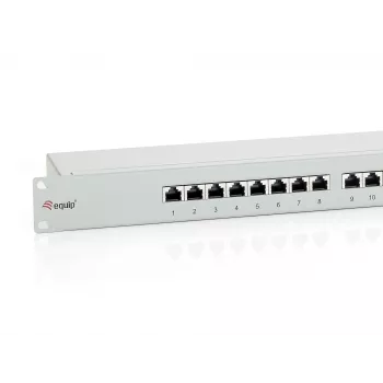 Equip 16-porttinen Cat.6 suojattu patch-paneeli, vaaleanharmaa, RJ-45, kulta, Cat6, rack-asennus, 1U, harmaa