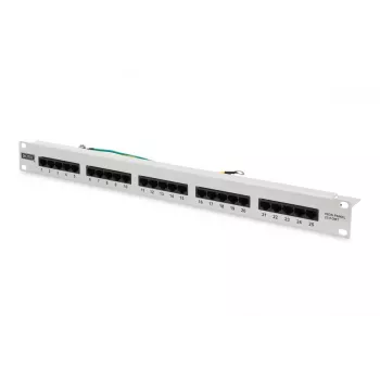 DIGITUS CAT 3 ISDN-patch-paneeli, suojaamaton, 25-portti RJ45, 8P4C, LSA, 1U, räkkiasennus, väri harmaa RAL 7035