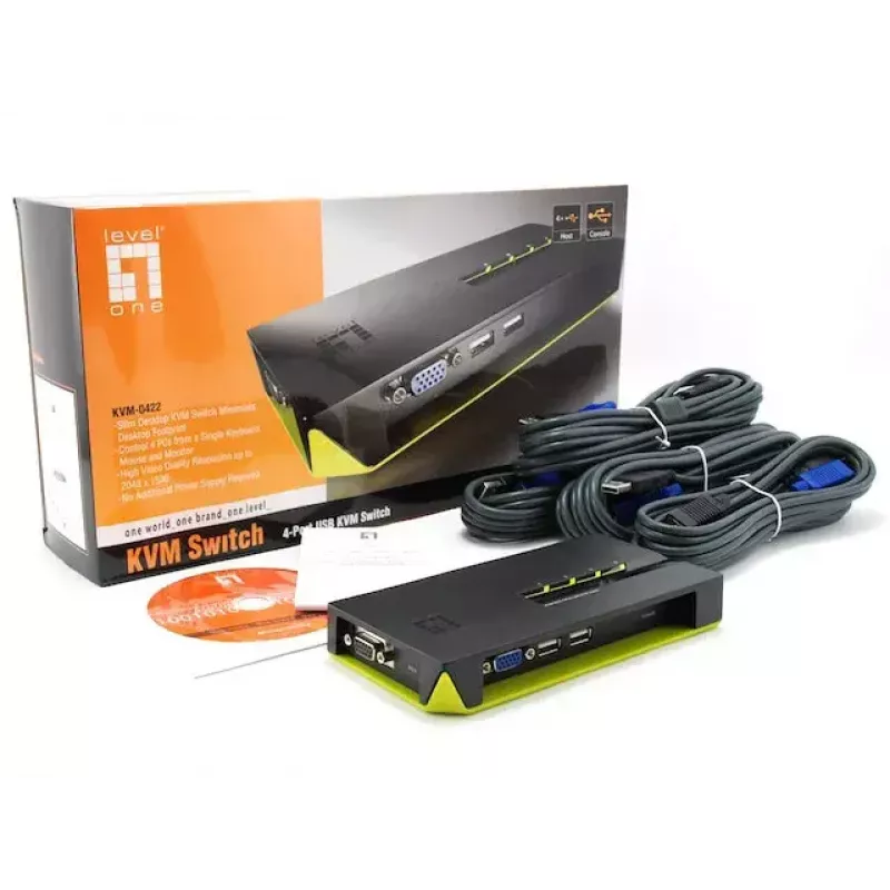 KVM-kytkin LevelOne 4-porttinen USB VGA KVM-0422
