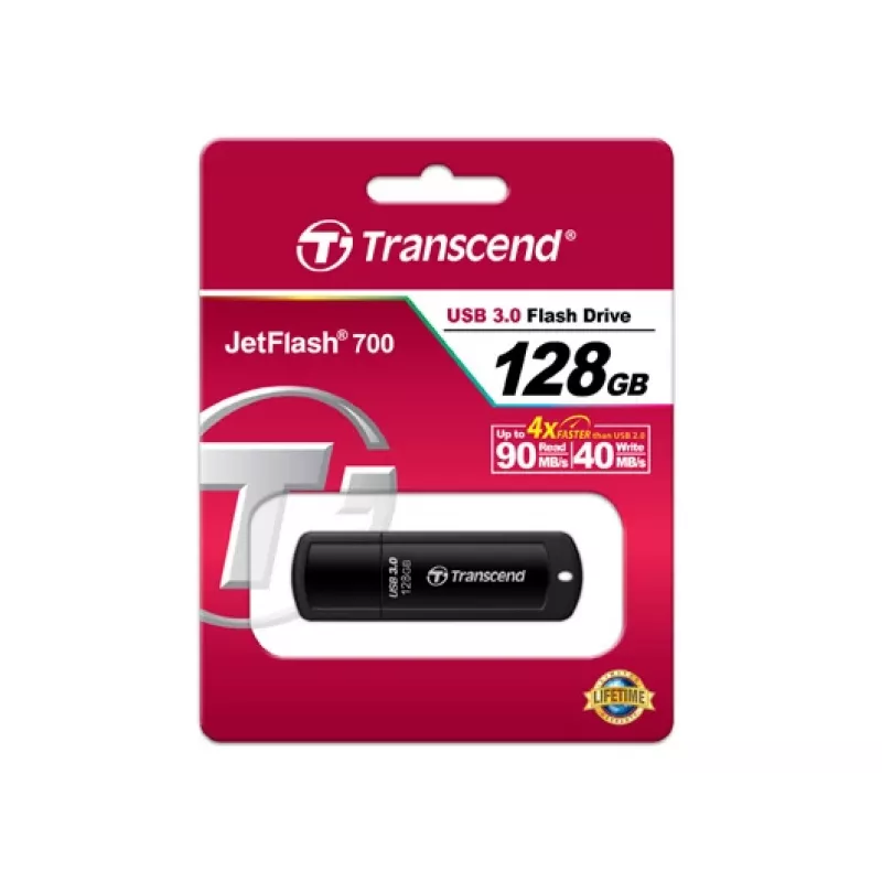TRANSCEND Jetflash 700 - 128GB USB-muistitikku - USB 3.0 - musta