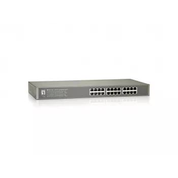 LevelOne 24-porttinen Fast Ethernet -kytkin, hallitsematon, Fast Ethernet (10/100), täysduplex, räkkiasennus