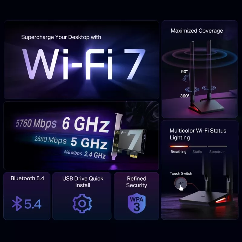 TP-Link Archer BE9300 Wi-Fi 7 Bluetooth 5.4 PCIe-sovitin