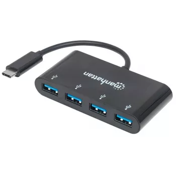 Manhattan USB-C-telakka/keskitin, liitännät (4x): USB-A (4x), 5 Gbit/s (USB 3.2 Gen1 eli USB 3.0), USB-virralla toimiva (ulkoista virtalähdettä ei tarvita), kaapeli 20 cm, vastaa mallia HB30C4AB