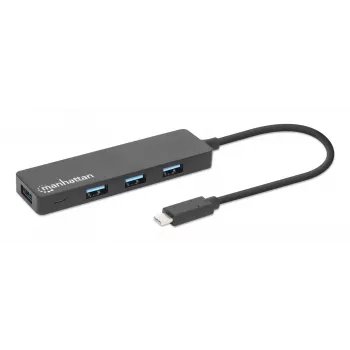 Manhattan USB-C-telakka/keskitin, liitännät (4): USB-A (x4), 5 Gbps (USB 3.2 Gen1 eli USB 3.0), USB-virralla toimiva (ulkoista virtalähdettä ei tarvita), vastaa mallia HB30CM4AB