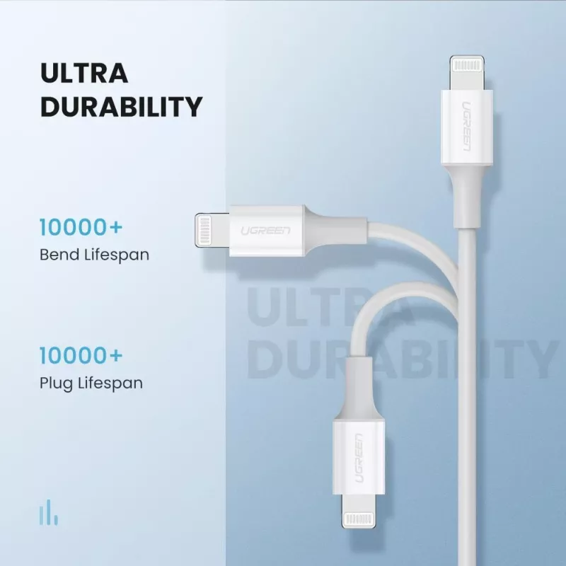 Ugreen 10493 Lightning-kaapeli 1 m valkoinen