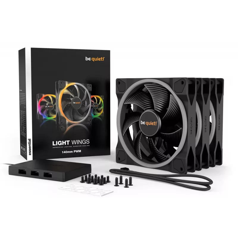 be quiet Light Wings 140mm ARGB PWM tuuletin musta 3 kpl:n pakkaus