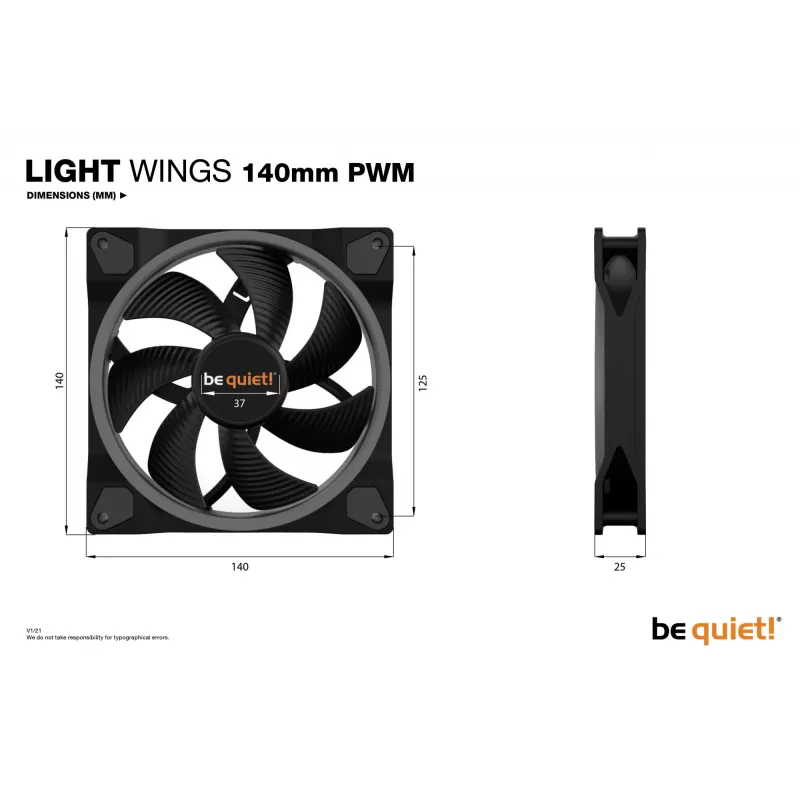 be quiet Light Wings 140mm ARGB PWM tuuletin musta 3 kpl:n pakkaus