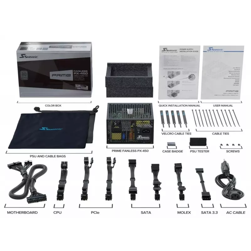 Seasonic PRIME Fanless PX-500 -virtalähde, 500 W, 80 PLUS Platinum, PRIME-PX-500