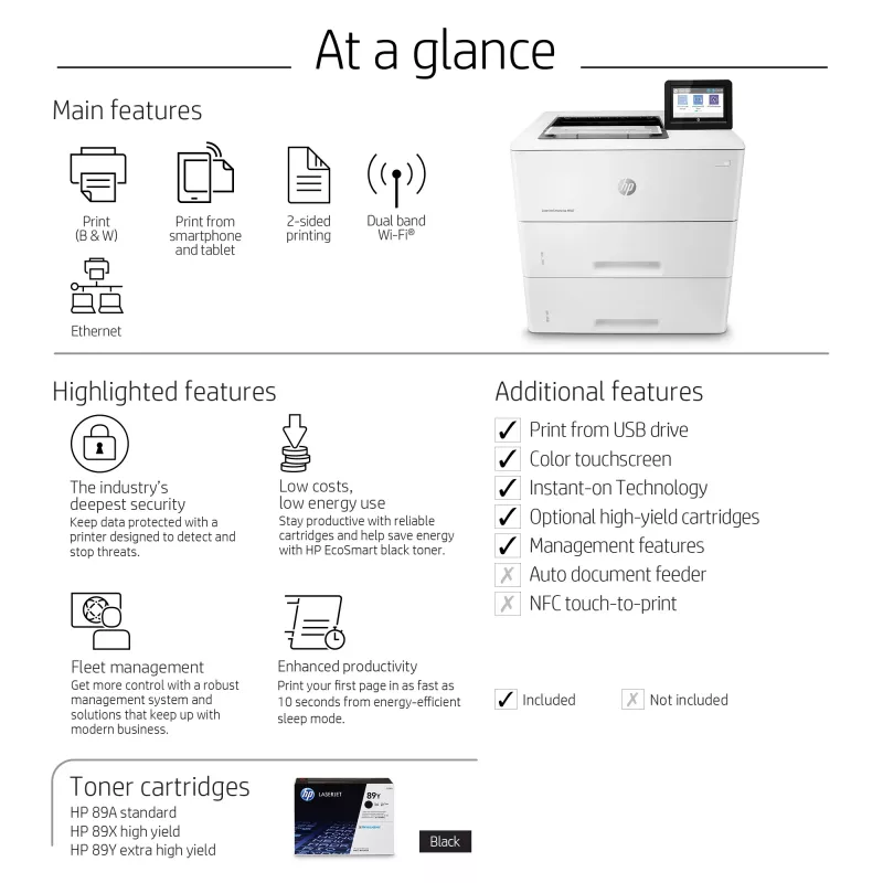 HP LaserJet Enterprise M507x, laser, 1200 x 1200 DPI, A4, 43 ppm, kaksipuolinen tulostus, verkkokelpoinen