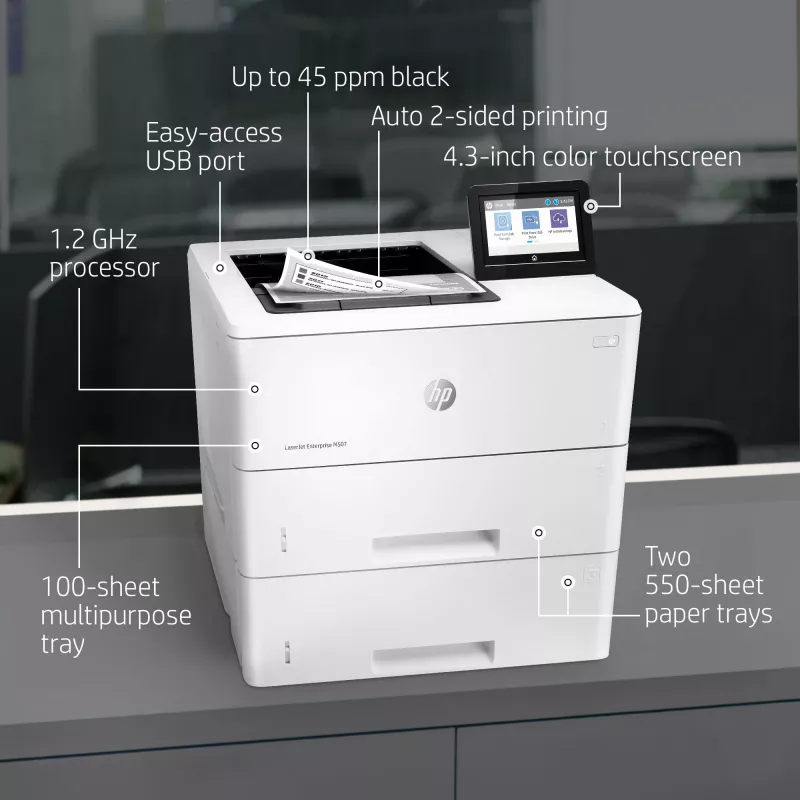 HP LaserJet Enterprise M507x, laser, 1200 x 1200 DPI, A4, 43 ppm, kaksipuolinen tulostus, verkkokelpoinen