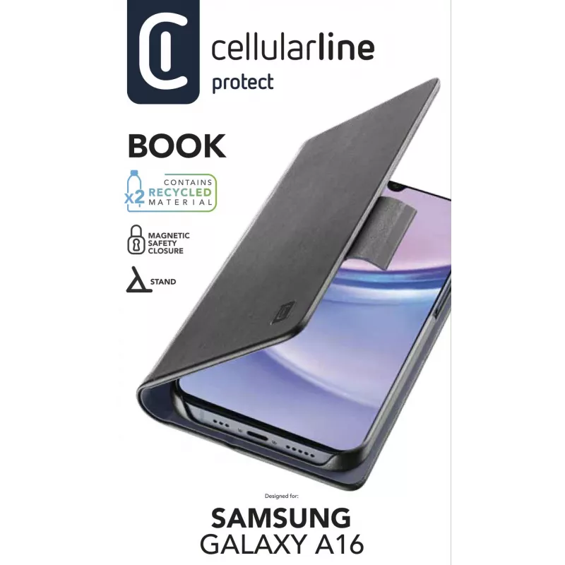Cellularline Book - Galaxy A16 kirjakotelo korttipaikalla ja magneettisulkimella
