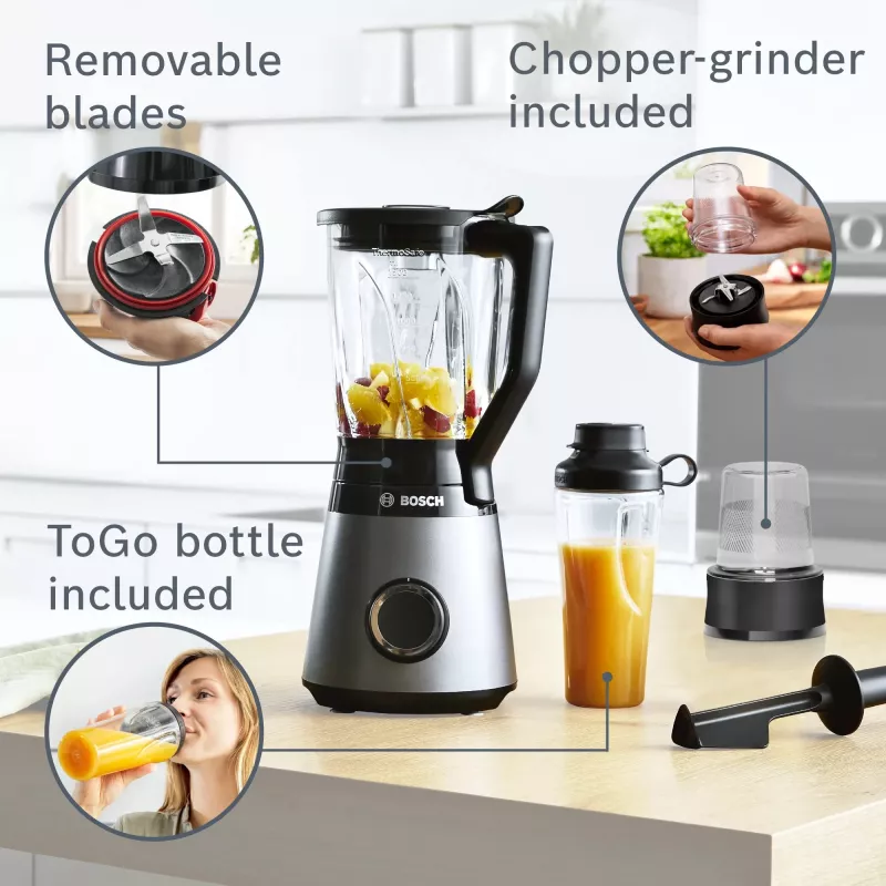 Bosch Serie 4 MMB6177S tehosekoitin 1,5 L pöytäsekoitin 1200 W musta, hopea