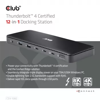 CLUB3D Thunderbolt™ 4 Certified 12-in-1-telakointiasema