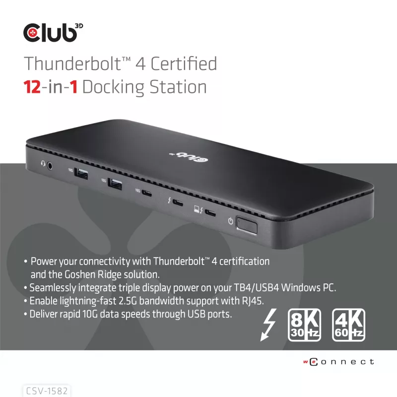 CLUB3D Thunderbolt™ 4 Certified 12-in-1-telakointiasema