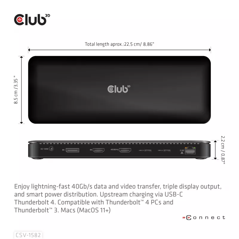 CLUB3D Thunderbolt™ 4 Certified 12-in-1-telakointiasema