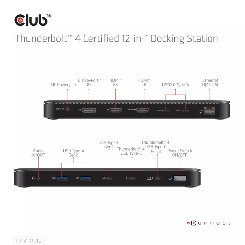 CLUB3D Thunderbolt™ 4 Certified 12-in-1-telakointiasema