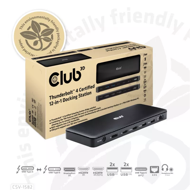 CLUB3D Thunderbolt™ 4 Certified 12-in-1-telakointiasema