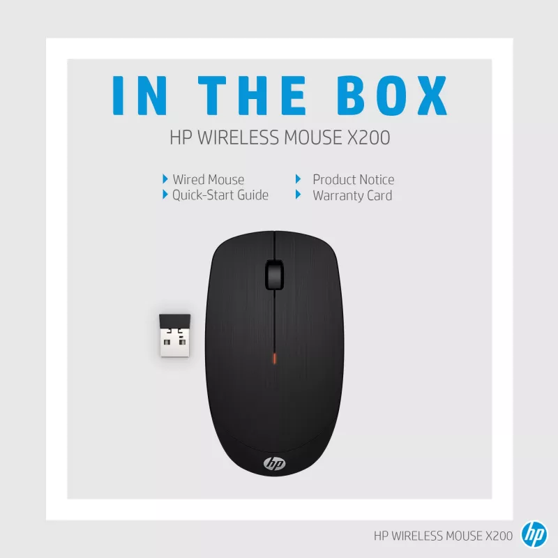 HP X200 langaton hiiri 6VY95AA, optinen, 2,4 GHz, USB-vastaanotin, musta