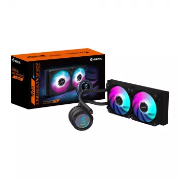 GIGABYTE AORUS WATERFORCE II 240 AIO neste-CPU-jäähdytin – 2x120mm ARGB-tuuletinta, liukulukitusmekanismi, DAISY-CHAIN, Intel LGA 1851 ja AMD AM5 yhteensopiva