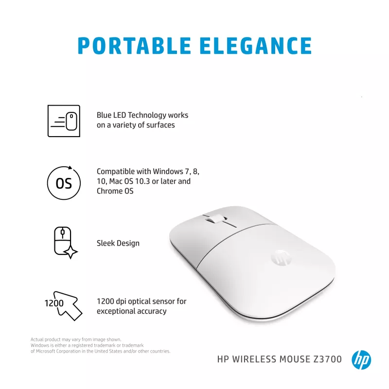 HP Z3700 keramiikka valkoinen langaton hiiri, molempikätinen, optinen, RF Wireless, 1200 DPI, hopea, valkoinen