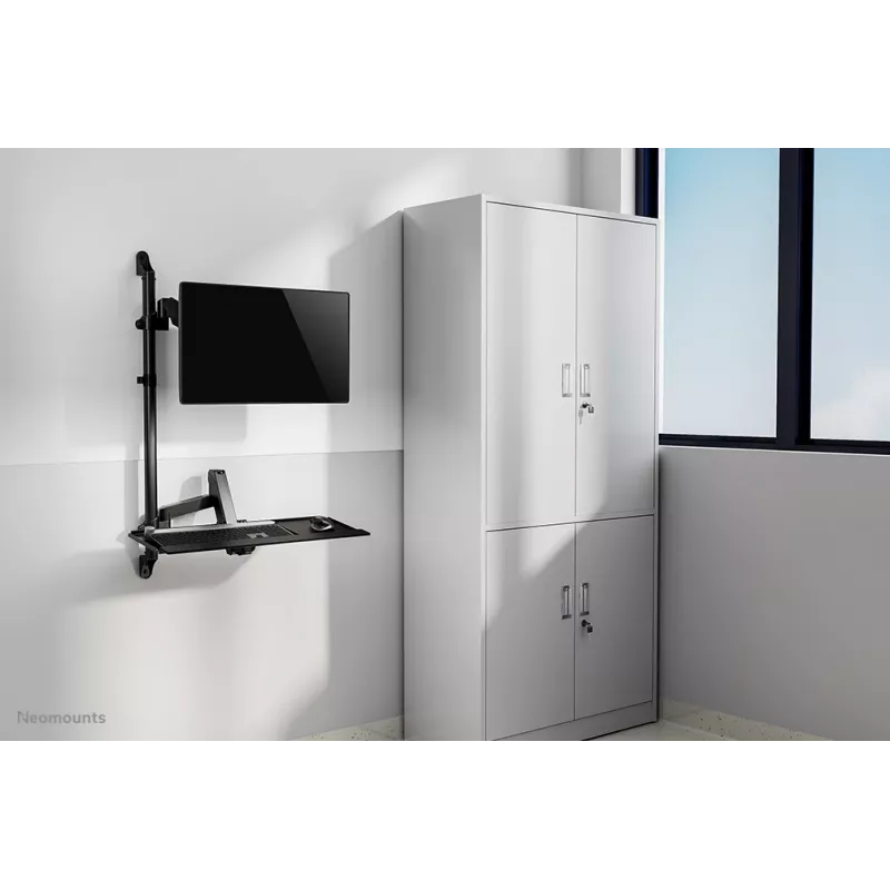Seinäkiinnitteinen istu-seiso-työasema Neomounts WL90-325BL1 maks. paino 9 kg