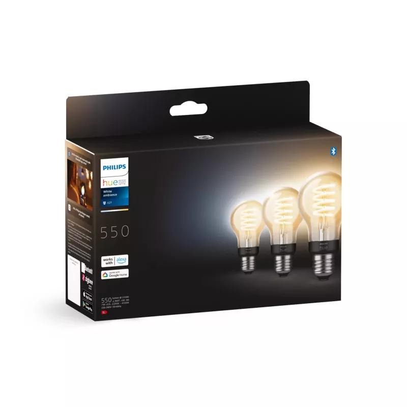 Philips Hue White Ambiance E27 A60 hehkulankalamppu, älylamppu, 7 W, 550 lm, 3 kpl
