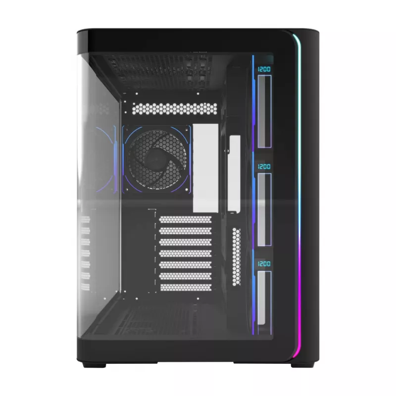 FSP M580-BP Plus Midi Tower -tietokonekotelo, ATX/mATX/Mini-ITX, ARGB, karkaistu lasi, 4x 120 mm tuuletinta, musta