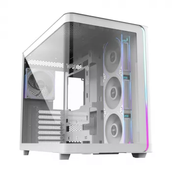 FSP M580-WP Plus -kotelo Midi-Tower mITX, mATX valkoinen ARGB, Midi-Tower, PC, valkoinen, ATX, micro ATX, Mini-ITX, lasi, SPCC, 16 cm
