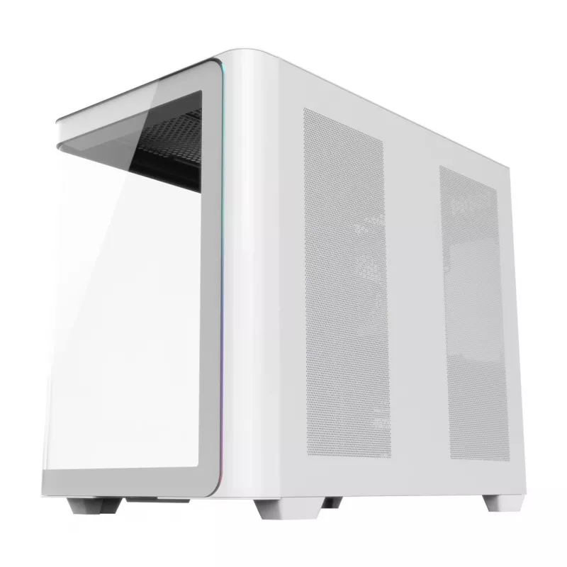 FSP M580-WP Plus Midi Tower -tietokonekotelo, ATX, ARGB, karkaistu lasi, valkoinen