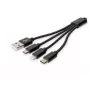 DIGITUS USB-latauskaapeli USB A – Lightning+Micro B+Type-C M/M/M/M 15 cm 3-in-1-kaapeli, puuvilla, CE, musta