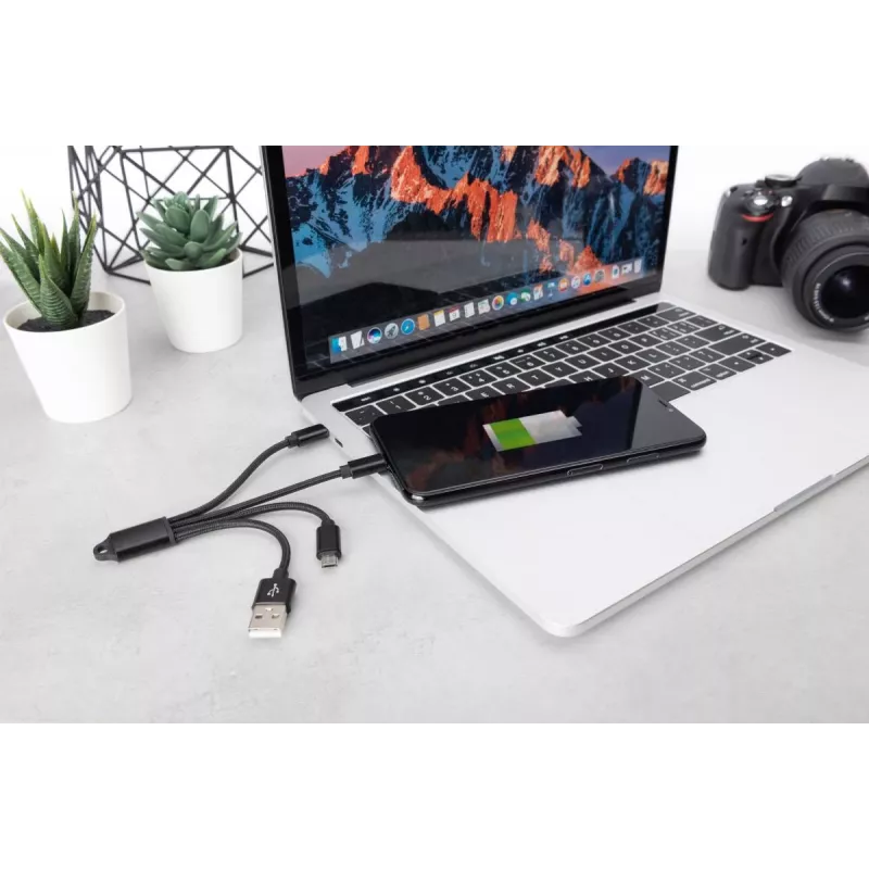 DIGITUS USB-latauskaapeli USB A – Lightning+Micro B+Type-C M/M/M/M 15 cm 3-in-1-kaapeli, puuvilla, CE, musta