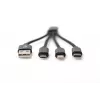 DIGITUS USB-latauskaapeli USB A – Lightning+Micro B+Type-C M/M/M/M 15 cm 3-in-1-kaapeli, puuvilla, CE, musta
