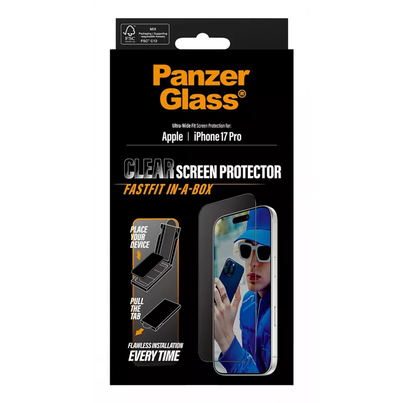 PanzerGlass ® näytönsuojakalvo iPhone 17 Pro | Ultra-Wide Fit FASTFIT IN-A-BOX