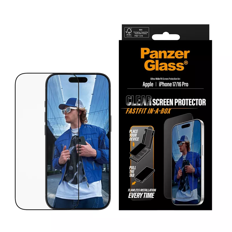 PanzerGlass® näytönsuojakalvo iPhone 17 | iPhone 16 Pro | Ultra-Wide Fit FASTFIT IN-A-BOX
