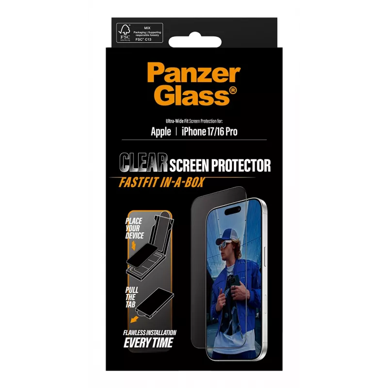 PanzerGlass® näytönsuojakalvo iPhone 17 | iPhone 16 Pro | Ultra-Wide Fit FASTFIT IN-A-BOX