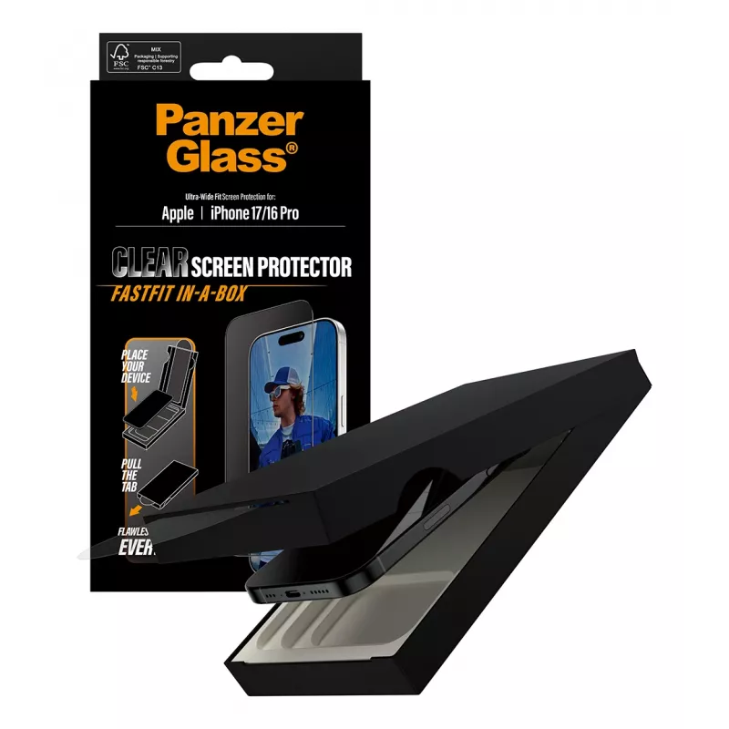 PanzerGlass® näytönsuojakalvo iPhone 17 | iPhone 16 Pro | Ultra-Wide Fit FASTFIT IN-A-BOX