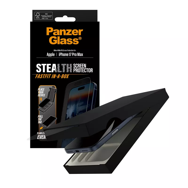 PanzerGlass ® Stealth näytönsuojakalvo iPhone 17 Pro Max | Ultra-Wide Fit FASTFIT IN-A-BOX