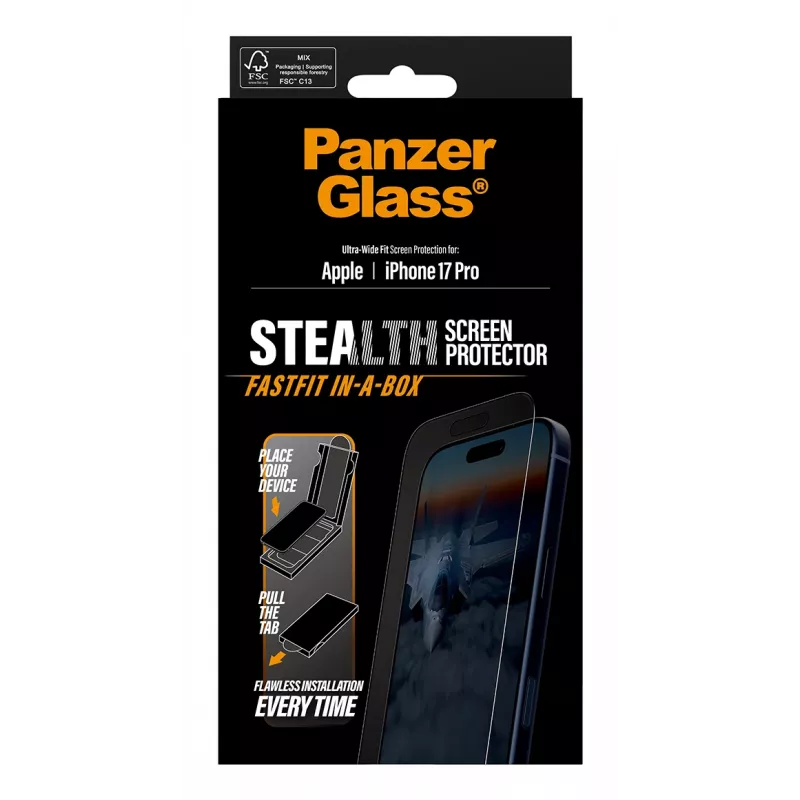 PanzerGlass ® Stealth näytönsuojakalvo iPhone 17 Pro | Ultra-Wide Fit FASTFIT IN-A-BOX