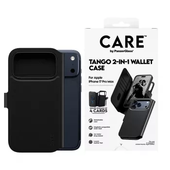 PanzerGlass CARE Feature Case Tango MagSafe -suojakotelo ja korttipaikka iPhone 17 Pro Maxille, musta